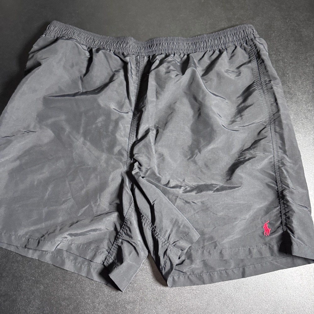 Polo‎ Ralph Lauren Swim Trunks Mens 2XB Big Black Solid Red Pony Logo 6" Inseam